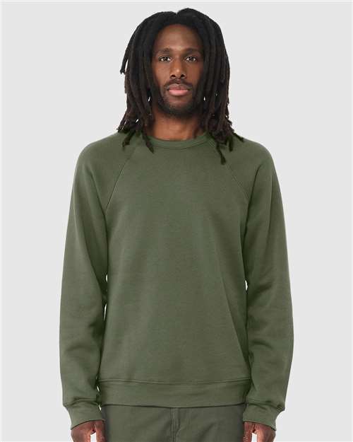 BELLA + CANVAS Unisex Sponge Fleece Raglan Crewneck Sweatshirt - BELLA + CANVAS 3901 Military Green XS Crewneck Sweatshirts