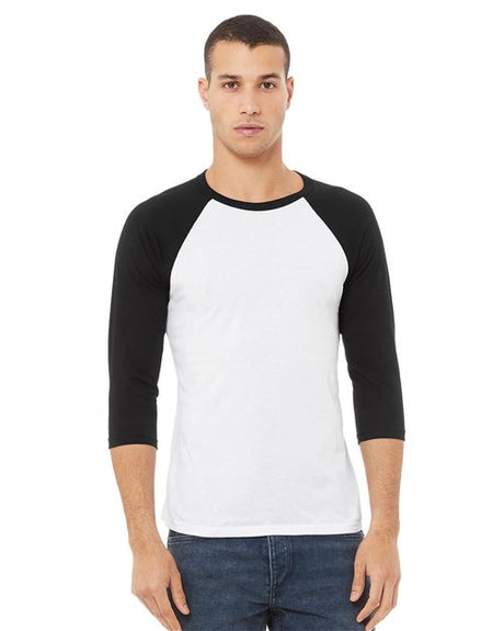 BELLA + CANVAS Unisex Three - Quarter Sleeve Baseball Tee - BELLA + CANVAS 3200 Black Heather/ Black XS Short Sleeve T-Shirts