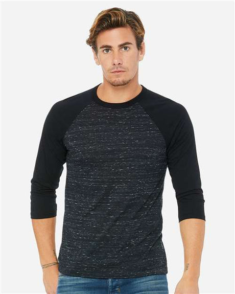 BELLA + CANVAS Unisex Three - Quarter Sleeve Baseball Tee - BELLA + CANVAS 3200 Black Marble/ Black XS Short Sleeve T-Shirts