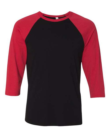 BELLA + CANVAS Unisex Three - Quarter Sleeve Baseball Tee - BELLA + CANVAS 3200 Black/ Red XS Short Sleeve T-Shirts