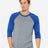 BELLA + CANVAS Unisex Three - Quarter Sleeve Baseball Tee - BELLA + CANVAS 3200 Grey/ True Royal Triblend XS Short Sleeve T-Shirts