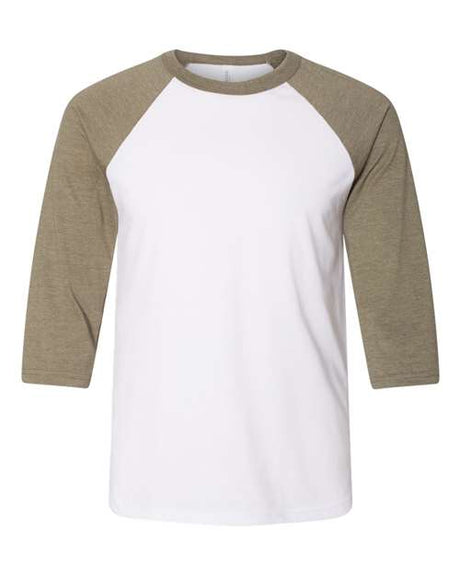 BELLA + CANVAS Unisex Three - Quarter Sleeve Baseball Tee - BELLA + CANVAS 3200 White/ Heather Olive XS Short Sleeve T-Shirts