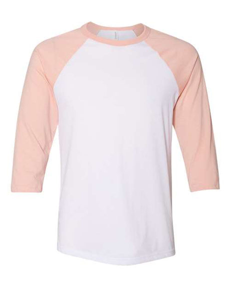 BELLA + CANVAS Unisex Three - Quarter Sleeve Baseball Tee - BELLA + CANVAS 3200 White/ Heather Peach 2XL Short Sleeve T-Shirts