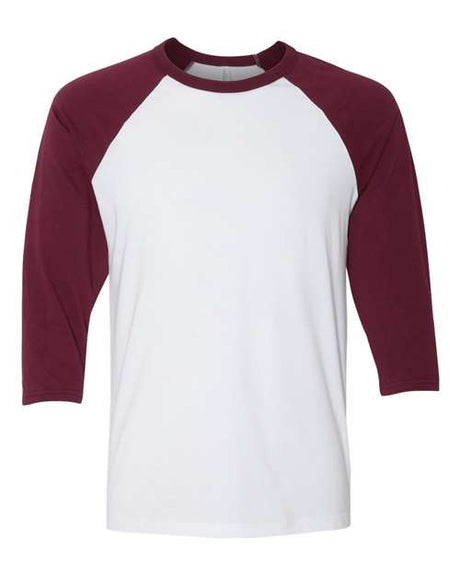 BELLA + CANVAS Unisex Three - Quarter Sleeve Baseball Tee - BELLA + CANVAS 3200 White/ Maroon XS Short Sleeve T-Shirts