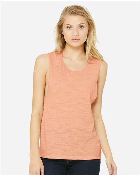 BELLA + CANVAS Women's Flowy Scoop Muscle Tank - BELLA + CANVAS 8803 Peach Slub S