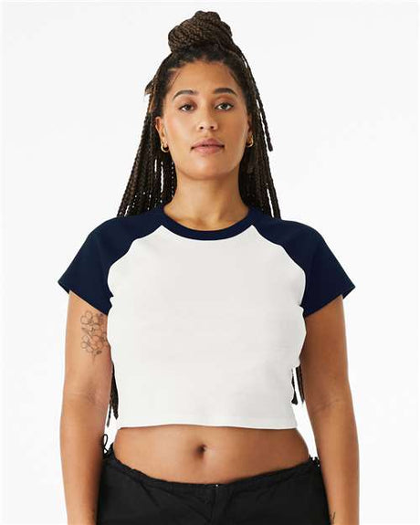 BELLA + CANVAS Women's Micro Rib Raglan Baby Tee - BELLA + CANVAS 1201 White/ Navy XS Short Sleeve T-Shirts