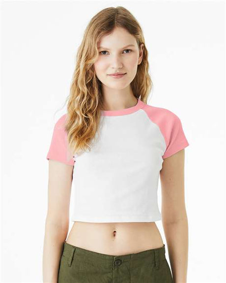 BELLA + CANVAS Women's Micro Rib Raglan Baby Tee - BELLA + CANVAS 1201 White/ Pink XS Short Sleeve T-Shirts