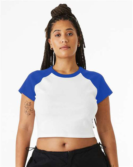 BELLA + CANVAS Women's Micro Rib Raglan Baby Tee - BELLA + CANVAS 1201 White/ True Royal XS Short Sleeve T-Shirts
