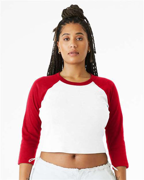 BELLA + CANVAS Women's Micro Rib Three - Quarter Raglan Sleeve Baby Tee - BELLA + CANVAS 1200 White/ Red XS Short Sleeve T-Shirts