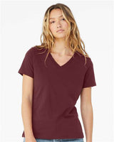 BELLA + CANVAS Women’s Relaxed Jersey V - Neck Tee - BELLA + CANVAS 6405 Maroon S Short Sleeve T-Shirts
