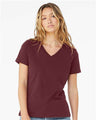 BELLA + CANVAS Women’s Relaxed Jersey V - Neck Tee - BELLA + CANVAS 6405 Maroon S Short Sleeve T-Shirts