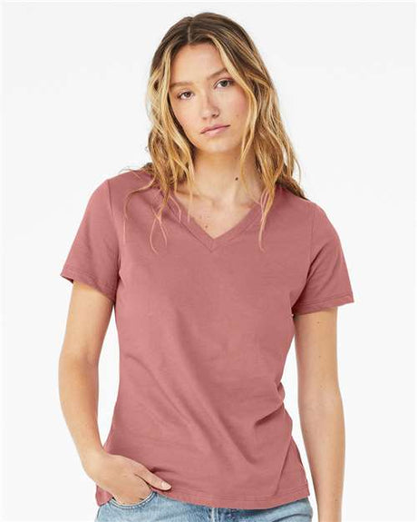 BELLA + CANVAS Women’s Relaxed Jersey V - Neck Tee - BELLA + CANVAS 6405 Mauve S Short Sleeve T-Shirts