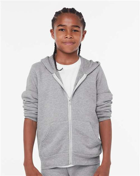 BELLA + CANVAS Youth Sponge Fleece Full - Zip Hoodie Sweatshirt - BELLA + CANVAS 3739Y Athletic Heather S Zip Hoodies