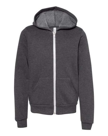 BELLA + CANVAS Youth Sponge Fleece Full - Zip Hoodie Sweatshirt - BELLA + CANVAS 3739Y Dark Grey Heather S Zip Hoodies