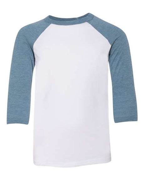 BELLA + CANVAS Youth Three - Quarter Sleeve Baseball Tee - BELLA + CANVAS 3200Y White/ Denim S Short Sleeve T-Shirts