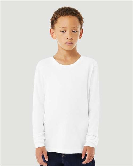 BELLA + CANVAS Youth Triblend Long Sleeve Tee - BELLA + CANVAS 3513Y Solid White Triblend S Youth Long Sleeve T-Shirts