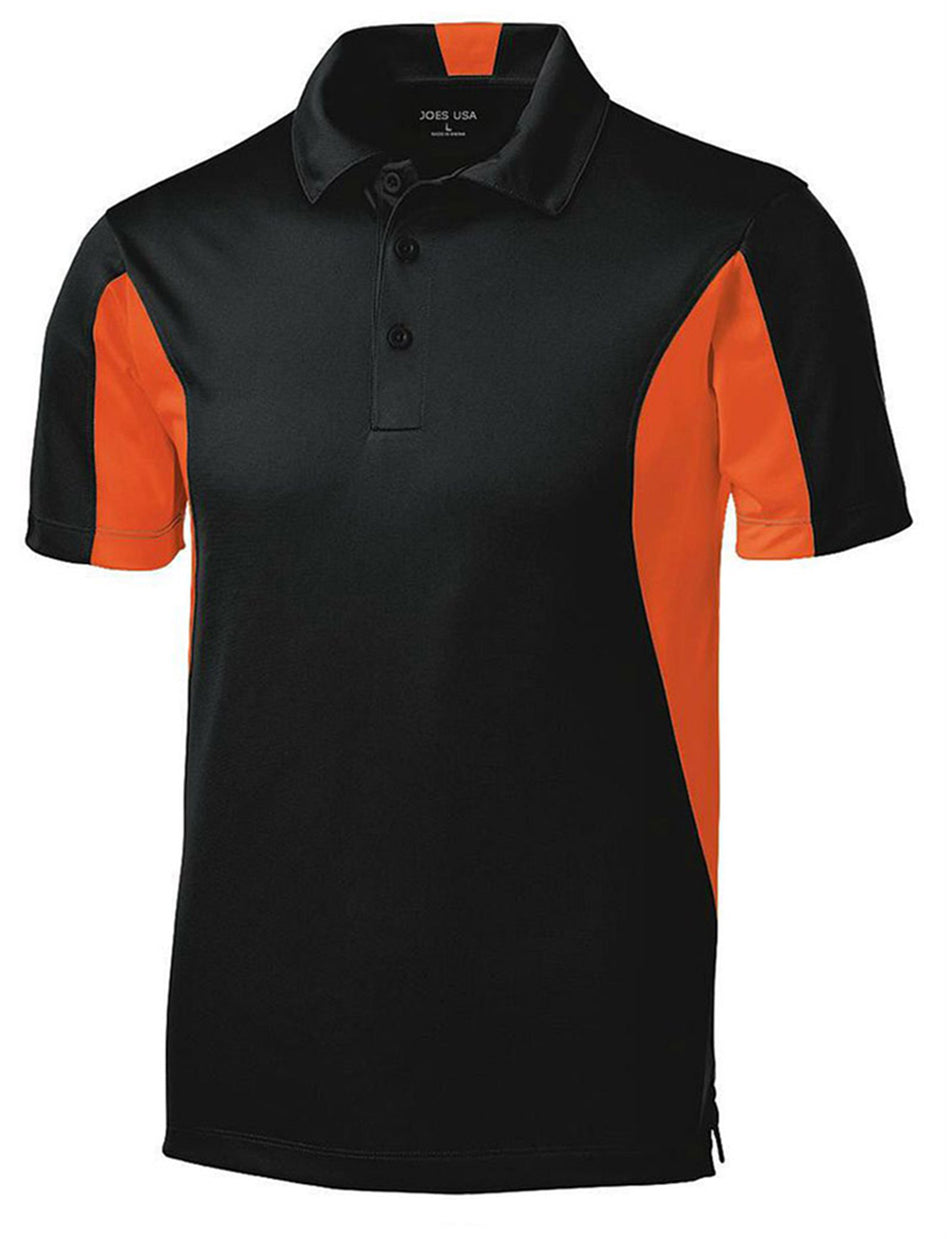 Men's Tall Side Blocked Micropique Sport-Wick Polo Polos/Knits DRI-EQUIP Black / Deep Orange Large Tall