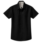 Womens Short Sleeve Wrinkle Resistant Easy Care Shirts-Black/LightStone Joe's USA Black / Light Stone X-Small