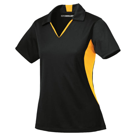 Ladies Side Blocked Micropique Sport-Wick Polo Polos/Knits DRI-EQUIP Black/Gold XS