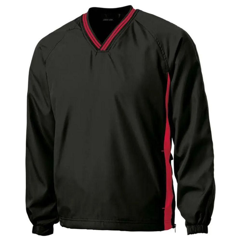 Joe's USA Men's Athletic V-Neck Raglan Wind Shirts in Regular & Big Sizes - XS-6XL Joe's USA Black / Red XS