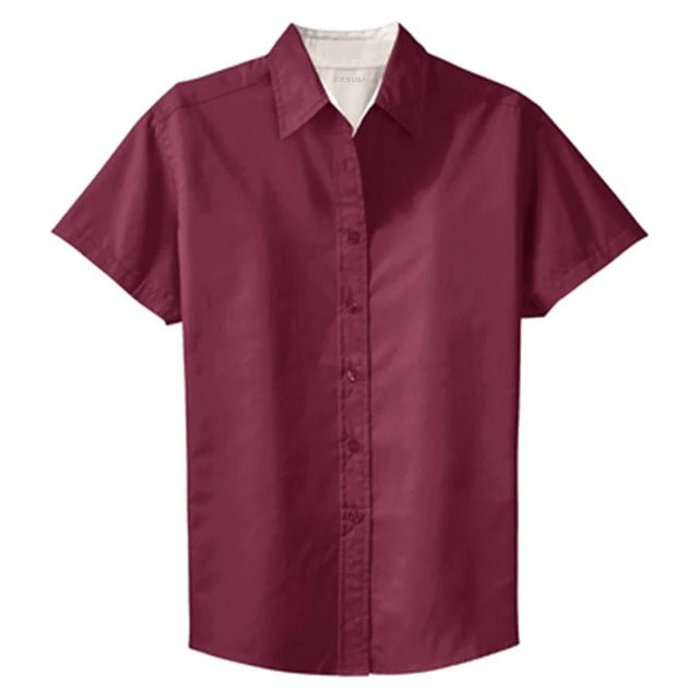 Womens Short Sleeve Wrinkle Resistant Easy Care Shirts-Burgundy/LightStone Joe's USA Burgundy / Light Stone X-Small