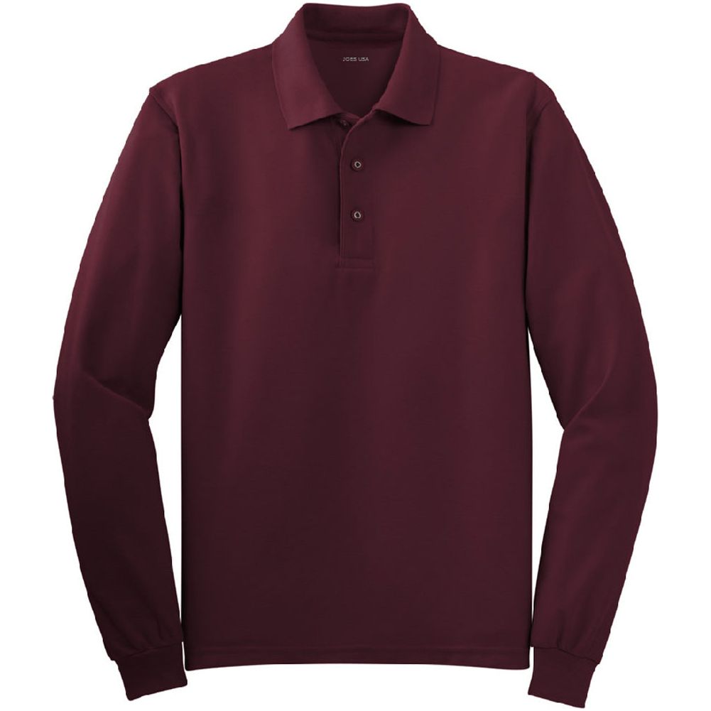 Mens Long Sleeve Silk Touch Polo Joe's USA X-Small Burgundy