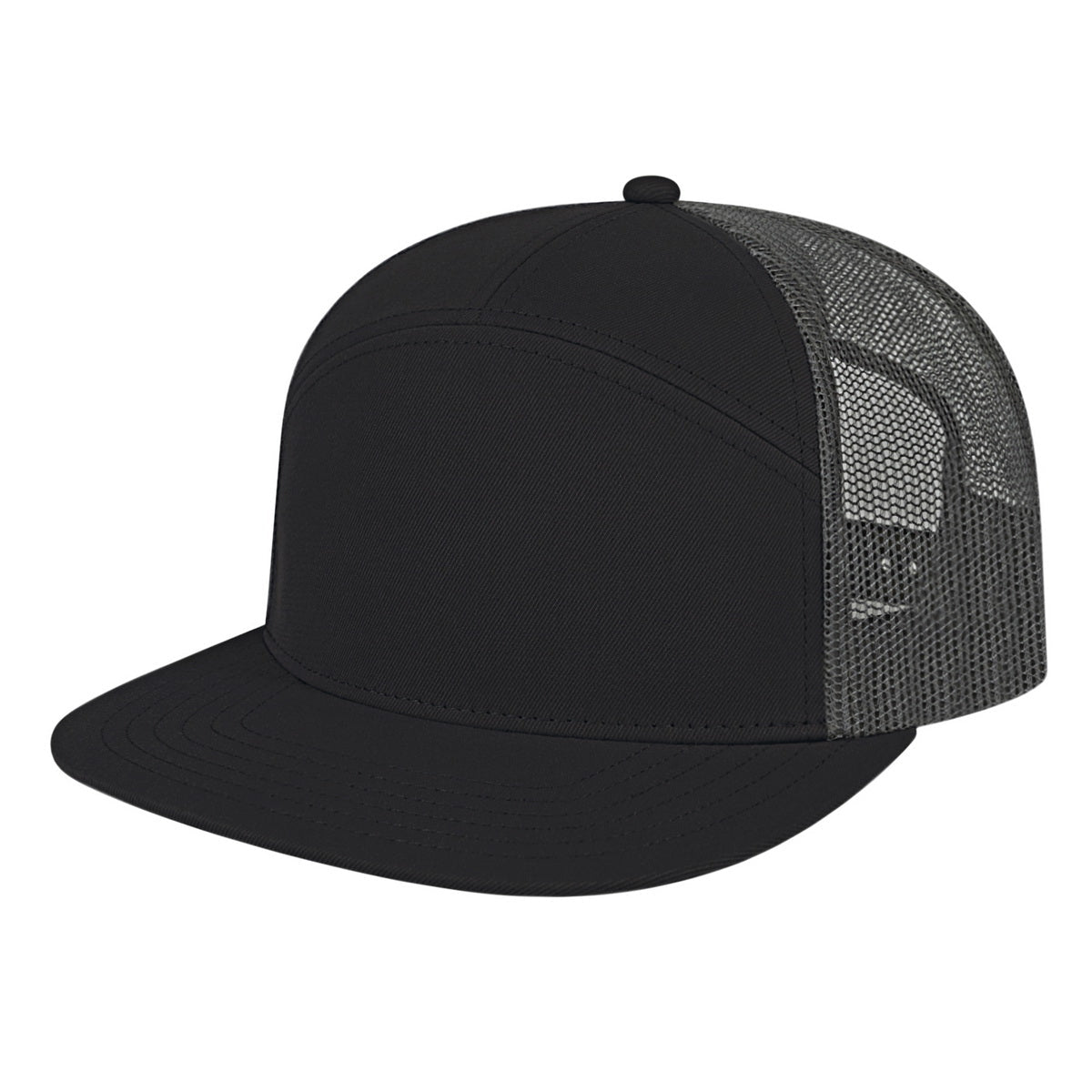 Cap America 7 Panel Trucker Cap i3057 Black/Charcoal Standard Caps