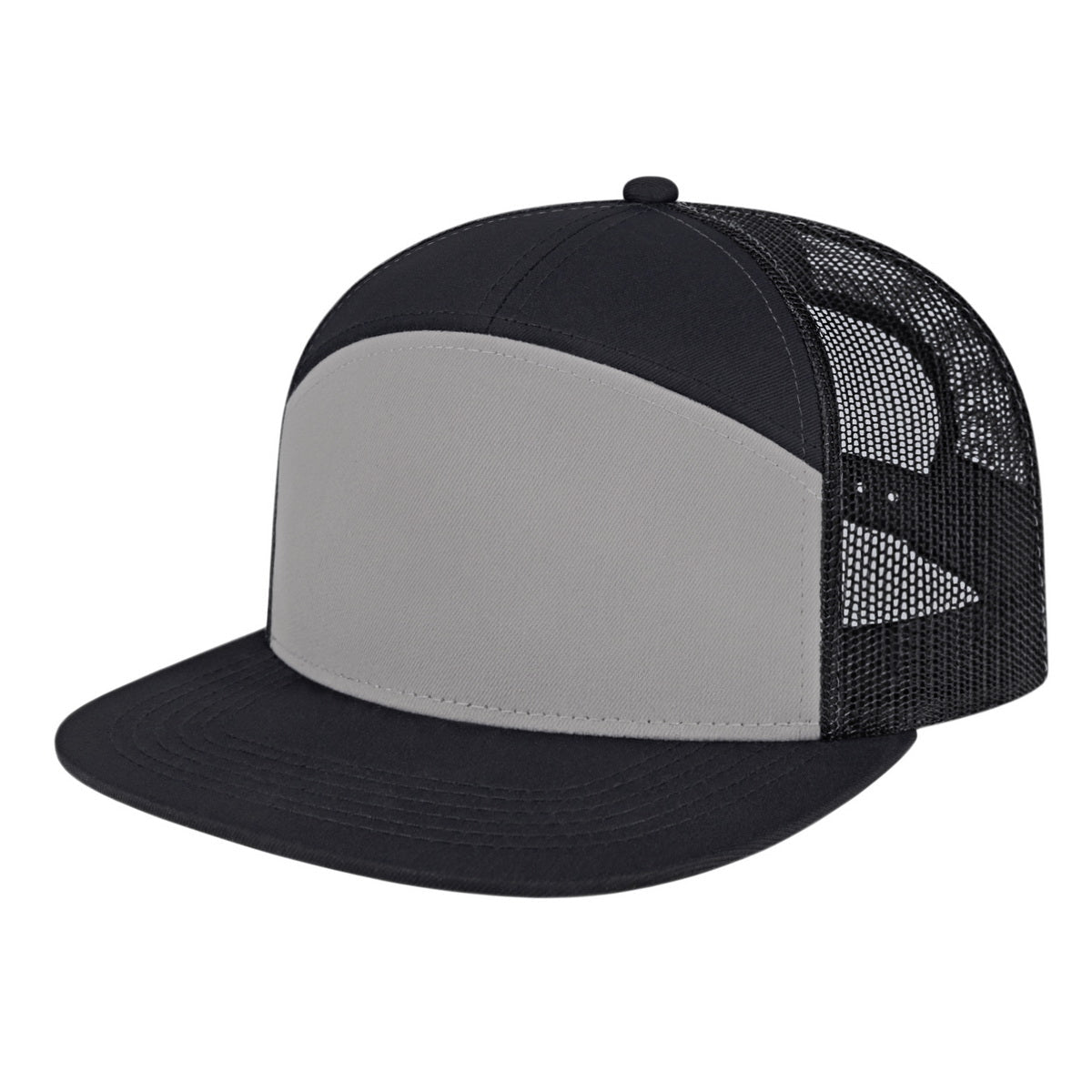 Cap America 7 Panel Trucker Cap i3057 Black/Gray/Black Standard Caps