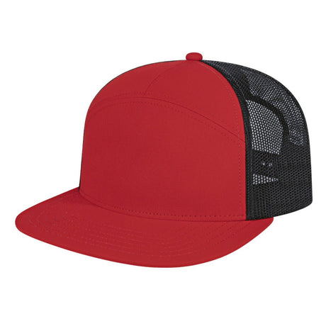Cap America 7 Panel Trucker Cap i3057 Red/Black Standard Caps