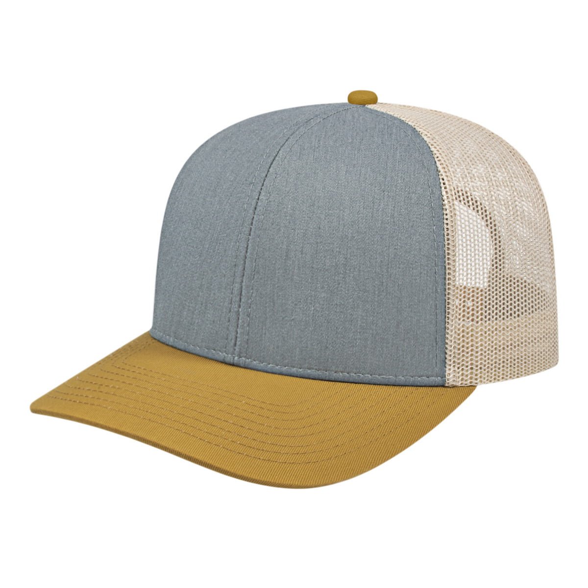 Cap America Classic 6 Panel Trucker Cap i3038 Heather/Amber/Stone Standard Caps