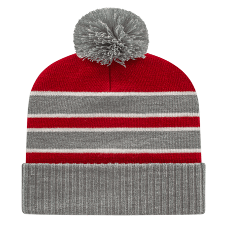 Cap America Double Stripe Knit Cap with Ribbed Cuff iK56 Heather/Royal/White Standard
