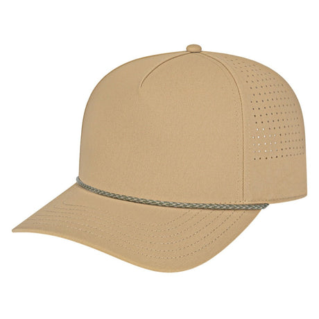 Cap America I3056 Summit Perforated Cap with Rope Khaki with Loden/Khaki Rope Standard Caps