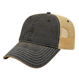 Cap America Premium Vintage Washed Mesh Back Cap i8527 Black/Khaki OSFM