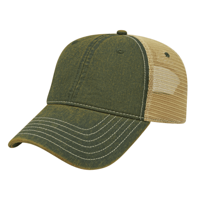 Cap America Premium Vintage Washed Mesh Back Cap i8527 Green/Khaki OSFM