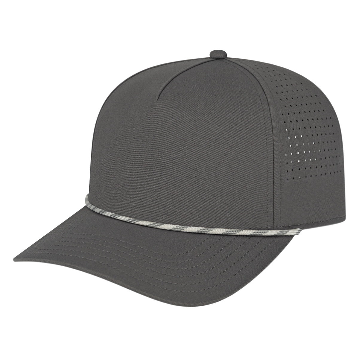 Cap America Summit Perforated Cap with Rope i3056 Charcoal with Charcoal/Cream Rope Standard