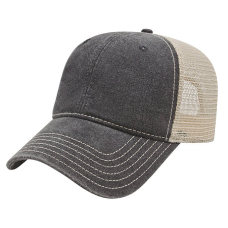 Cap America Washed Pigment Dyed Trucker Cap i3027 Black/Stone Standard
