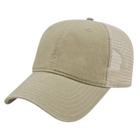 Cap America Washed Pigment Dyed Trucker Cap i3027 Khaki/Stone Standard