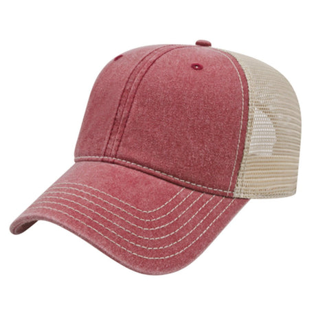 Cap America Washed Pigment Dyed Trucker Cap i3027 Light Maroon/Stone Standard