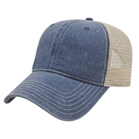 Cap America Washed Pigment Dyed Trucker Cap i3027 Navy/Stone Standard