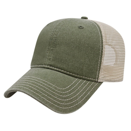Cap America Washed Pigment Dyed Trucker Cap i3027 Olive/Stone Standard