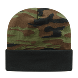 Cap America Woodland Camouflage Knit Cap with Solid Color Cuff RKWC12 Woodland Camo Standard