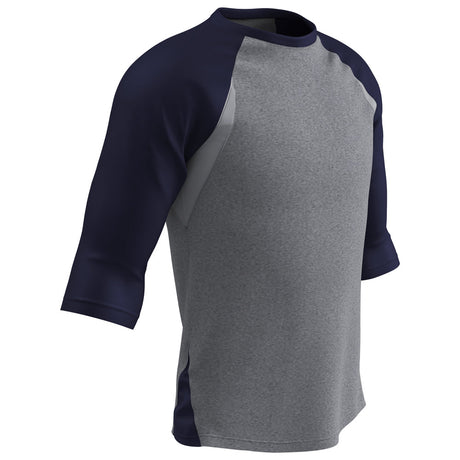 Champro EXTRA INNINGS 3/4 Sleeve Baseball Shirt | Champro BS25 GREYNAVYSLEEVE S Baseball & Softball