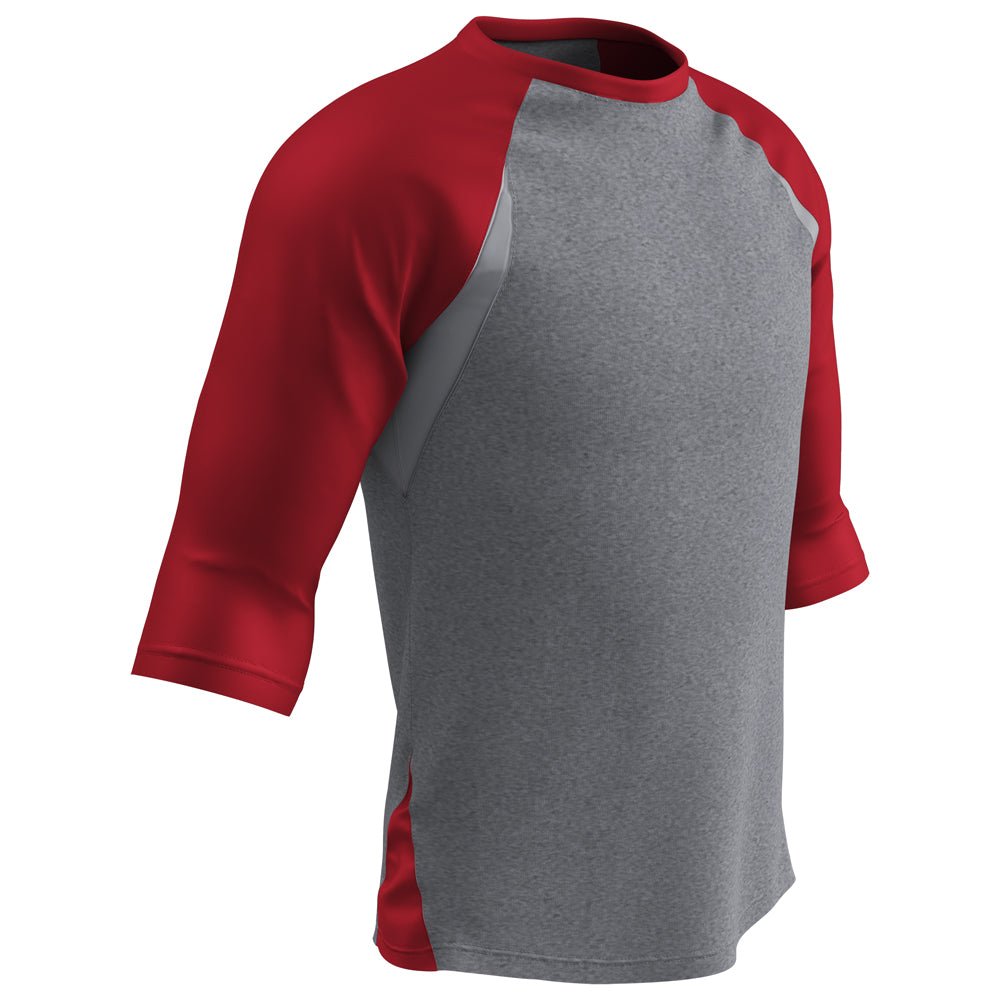 Champro EXTRA INNINGS 3/4 Sleeve Baseball Shirt | Champro BS25 GREYSCARLETSLEEVE S Baseball & Softball