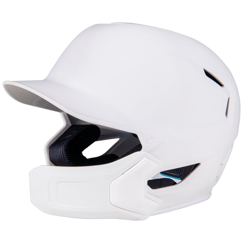 Champro HXE Matte Baseball Helmet w/Jaw Guard | Champro HXEMJG WHITE M Baseball Helmets