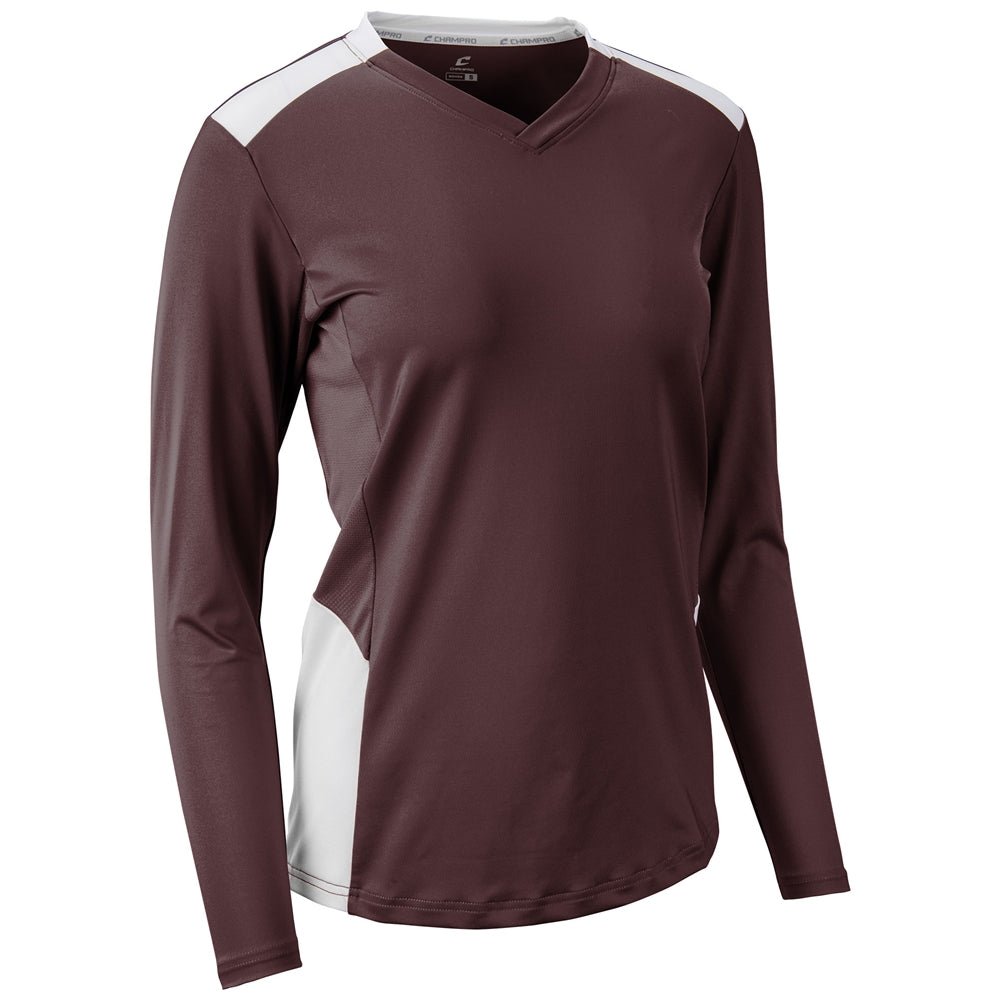 Champro Rally Long Sleeve Volleyball Jersey | Champro VJ10 MAROONWHITE XS Volleyball