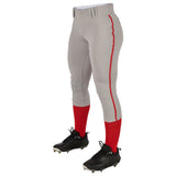 Champro TOURNAMENT w/Pipe Softball Pant | Champro BP11P GREYSCARLET Girls S Softball Pants