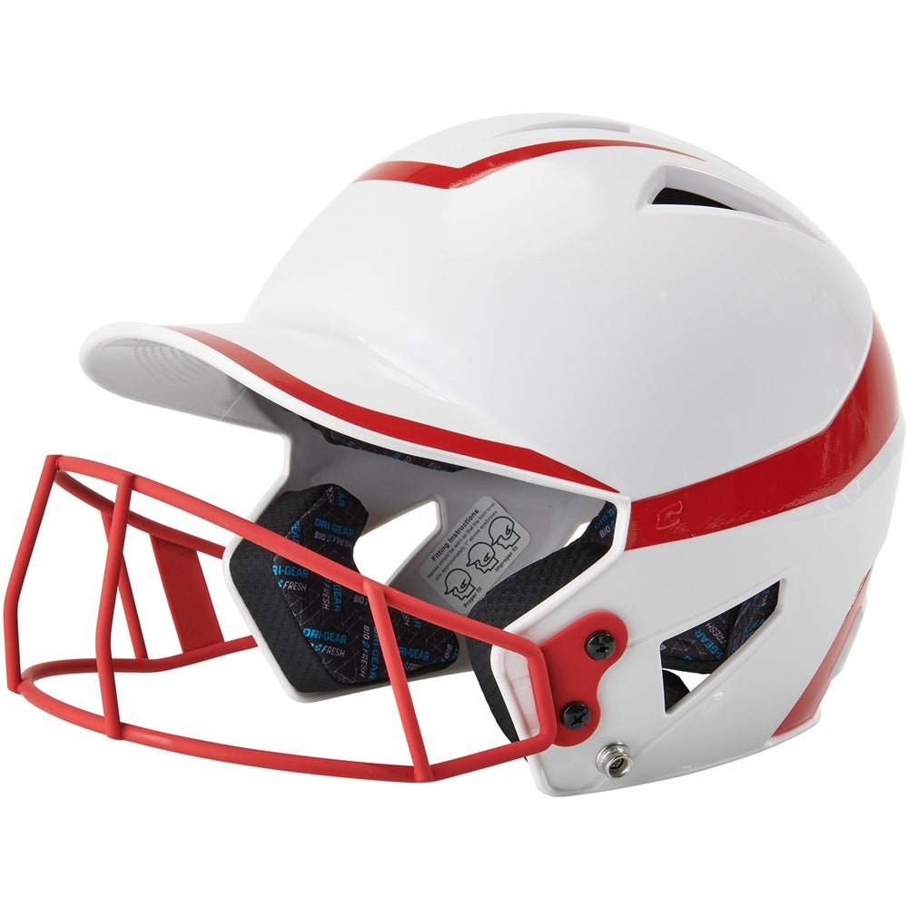 Champro Two - Tone Softball Helmet w/Mask | Champro HXFPG2 WHITESCARLET Senior Baseball & Softball Protective Gear
