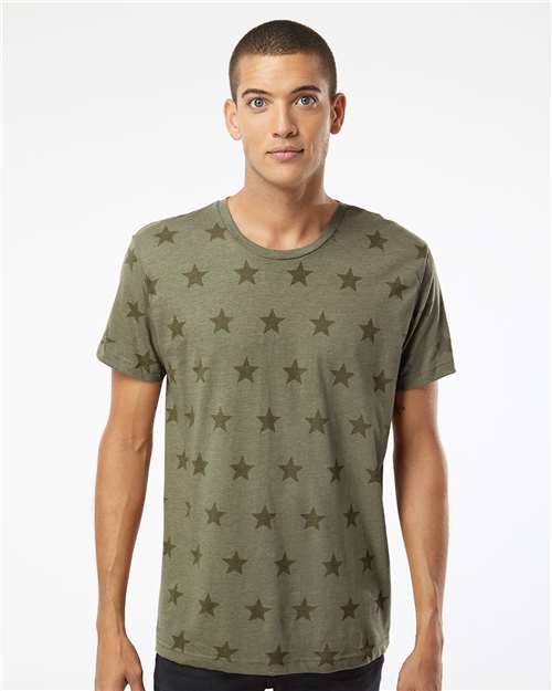 Code Five Men's Star Print Tee - Code Five 3929 Military Green Star S Short Sleeve T-Shirts