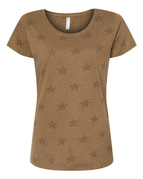 Code Five Women's Star Print Scoop Neck Tee - Code Five 3629 Coyote Brown Star S Short Sleeve T-Shirts