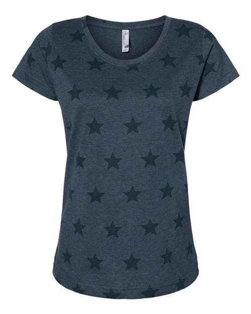 Code Five Women's Star Print Scoop Neck Tee - Code Five 3629 Denim Star S Short Sleeve T-Shirts